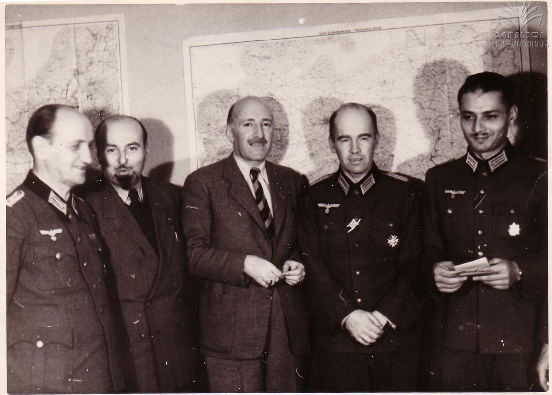 Michel Kedia (in the middle), with Giwi Gabliani (First from the right), and the other NAZI officers. Berlin 1944